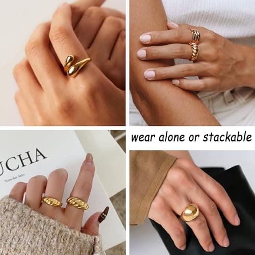 ÌF ME 10 PCS Gold Rings Set for Women Non Tarnish, 18K Gold Plated Chunky Stackable Rings, Statement Stacking Womens Ring Pack - Thumbnail 4