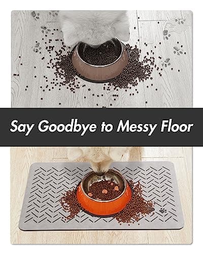 MontVoo-Absorbent Pet Feeding Mat-No Stains Quick Dry Dog Mat for Food and Water Bowl-Rubber Backing Dispenser Mat Accessories Supplies-Dog Bowl Messy Drinkers,(Light Grey,17"x28") - Thumbnail 3