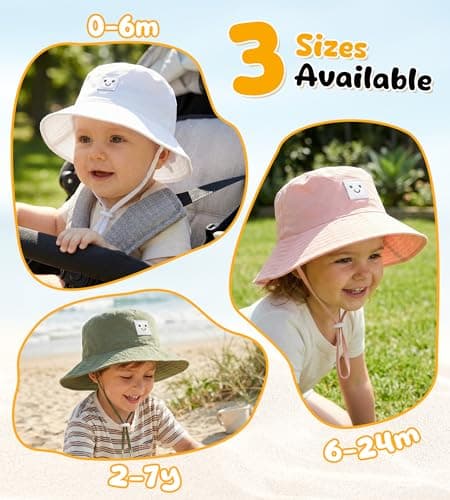 Baby Sun Hat Toddler Bucket Hats UPF 50+ Kids Summer Sun Protection Beach Hat for Boys Girls (US, Age, 2 Years, 7 Years, Green+Blue) - Thumbnail 6