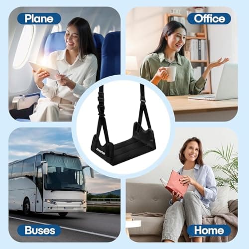 2 Pack Airplane Foot Hammock, No-Collapse Foot Hammock for Plane Travel, Thickened Bamboo Airplane Foot Rest, Adjustable Footrest for Office, Long Flight - Thumbnail 6