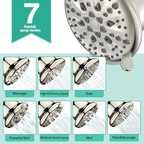 Cobbe Filtered Shower Head, 7 Modes High Pressure Shower Heads - 16 Stage Shower Head Filter for Hard Water for Remove Chlorine and Harmful Substances (Elegant Brushed Nickel, 5 Inch Round) - Thumbnail 5