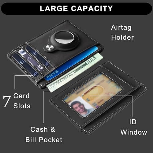 Hawanik Slim Minimalist Front Pocket Air Tag Wallet, RFID Blocking Card Holder Wallet with Airtag Holder - Thumbnail 3