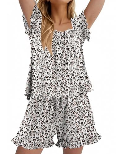 StunShow Pajama Set Women Cotton Sets Pjs Pjs Sets Pima Pajamas Womens WhiteLeopard M - Image 1