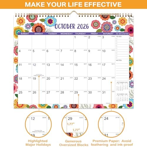 2026-2027 Wall Calendar - Wall Calendar 2026-2027, 15" x 11.5", JUL.2026 -DEC.2027, 18 Monthly Calendar 26-27, Hanging Hook - Clorful Floral - Thumbnail 5