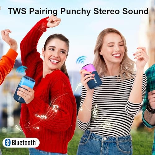 Passau Portable Bluetooth Speaker with Lights Show, 15W Loud Clear Sound, White Elephant Gifts for Adults, BT 5.4, LED Lights up Speakers Stocking Stuffers Gifts for Kids, Teen, Girls, Boys (Blue) - Thumbnail 5