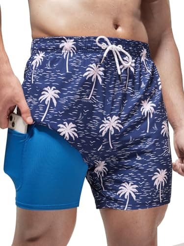 Arcweg Mens Swimming Trunks 2 in 1 with Boxer Liner 5.5" Quick Dry Swimwear Bathing Suit Swim Shorts with Zipper Pockets - Image 1