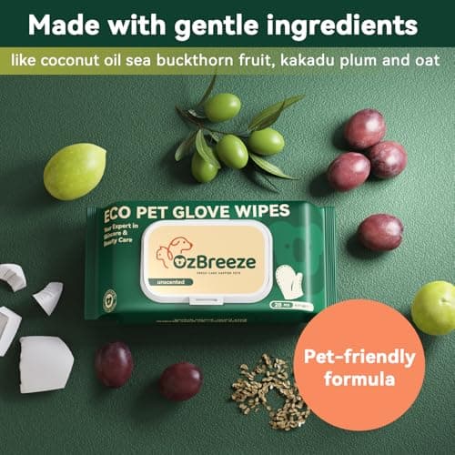 OzBreeze ECO PET Glove Wipes for Dogs & Cats, Hypoallergenic Unscented Cleaning & Deodorizing Bath Wipes, Coconut Oil Nourishing Fur Pet Grooming Gloves, 20pcs - Thumbnail 2