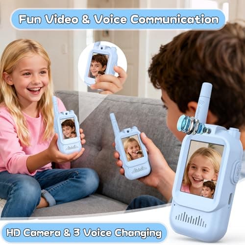 Walkie Talkies for Kids Pack of 2, Rechargeable Long Range Two Way Radios Toys for Boys Girls Age 3-5, Outdoor Adventure Camping Hiking, Birthday with Pink Blue Design - Thumbnail 2