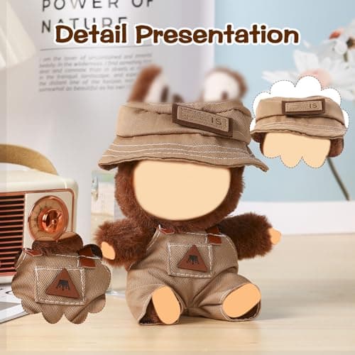 Clothes for Blind Box Dolls, Adorable Doll Clothes Accessories Set with Hat and Suspender Pants Outfit Suitable for 15-17cm Plush Blind Box Toy (Travel Set) - Thumbnail 4