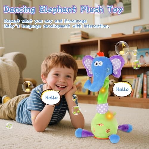 LUKETURE Dancing Talking Elephant Plush, Interactive Stuffed Animal Toy, Musical Plush with Record & Repeat, Sings 10 Songs, LED Lights - Thumbnail 3