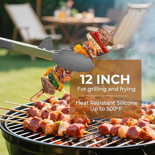 FINENUT Stainless Steel&Silicone Food Tongs Set of 3 (9+9+12 Inch) - BPA-Free&Heat Resistant Non-Scratch BBQ&Cooking Tools,Strong Grip Locking for Grilling,Pasta,Air Fryer,Salad,Dishwasher Safe - Thumbnail 4