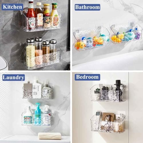 Eunion Bath Toy Storage Organizer, Bathtub Toy Storage Holder, Large Capacity Wall Mounted Shower Caddy Shower Organizer, No Drill Shelves Basket, Wave, 2 Pack - Thumbnail 2