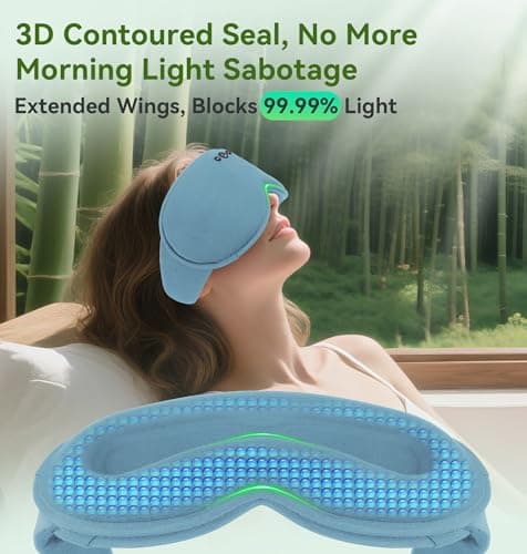 LC-dolida Bamboo Cotton Weighted Bluetooth Sleep Masks, 3D Weighted Sleep Masks with Bluetooth 5.4 Headphones, Total Blackout Bluetooth Sleep Mask for Women Men, Weight Eye Mask for Sleeping, Ash Blue - Thumbnail 5