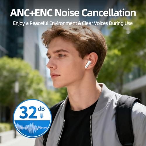 ATHONGL Wireless Earbuds, 100H Bluetooth 5.4 Headphones, ENC+ ANC Noise Cancelling Touch Control True Wireless Bluetooth Ear Buds,Stereo Deep Bass Bluetooth Headset for Sports/Workout/Gym(White) - Thumbnail 3