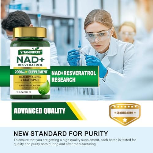 VITAMINFATE NAD+ Supplement 2000 mg - 120 Capsules True NAD+ & Resveratrol, NMN Alternative Supports Anti-Aging, Cellular Energy & Repair, Metabolism & Brain Boost for Men & Women - Thumbnail 4
