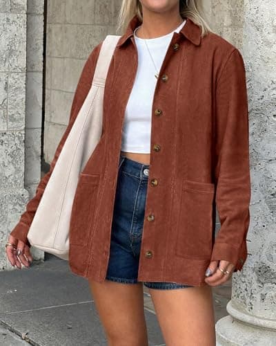 BTFBM Faux Suede Jacket Women Fall Fashion 2026 Leather Jackets Long Sleeve Button Down Winter Coats Shackets Outerwear(Rust, Medium) - Thumbnail 3