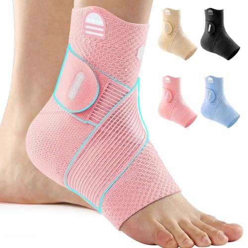 ZOELION Ankle Brace Compression Support with Removable Fishnet Strap, 3D Knit Plantar Fasciitis Relief Achilles Tendonitis Brace, Ankle Compression Sleeve for Pain Relief & Injury Healing, Pink/S