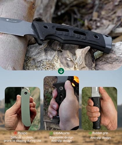 HX OUTDOORS Fixed Blade Camping Knife with Fire Starter, Premium DC54 Steel Full Tang Bushcraft Survival Knife with Kydex Sheath for EDC,Outdoor,Camping,Hiking（Black2 - Thumbnail 6