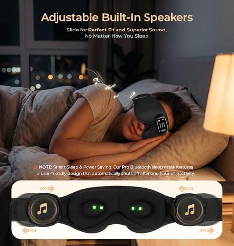 LC-dolida Pro Bluetooth Sleep Mask with White Noise & 3 Lights, Sleep Headphones with Upgrade Chip & Pure Sound, 3D Zero-Pressure Design for Side Sleepers, Total Blackout Soft Sleep Eye Mask, Black - Thumbnail 6