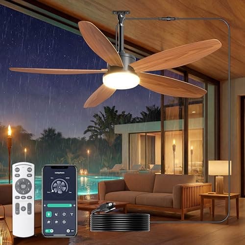 Phylluz Outdoor Ceiling Fan with Lights, 42 Inch Plug in Gazebo Fans with Remote APP Control, Quiet DC Motor, Dimmable 3CCT, Waterproof Hanging Fans for Patios, Porch, Wood Color - Image 1