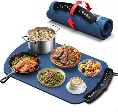 Taseven Food Warming Mat, Heated Tray with 7 Adjustable Temperature Settings, Thermochromic Line, Electric Warming Tray for Buffets Party