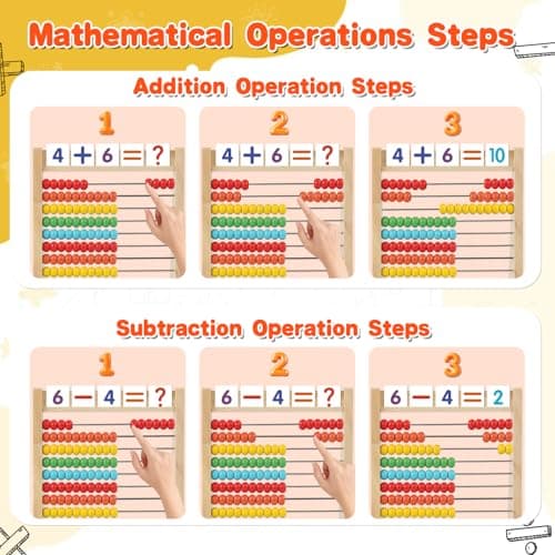 Wooden Abacus for Kids Math Games for Kids 5-7 Abacus Counters Homeschool Counting Toys for 3-5 6-8 Boys Girls Gifts Math Manipulatives Educational Learning Toys for 4 Year Old with Number Cards 1-100 - Thumbnail 3