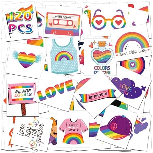 HSHFAMIIY Pride Accessories - Pride Tattoo, 120Pcs Pride Temporary Tattoos for Adults – Rainbow LGBTQ Fake Tattoos Waterproof, Love is Love Gay Pride Accessories for Parade, Pride Decorations - Image 1