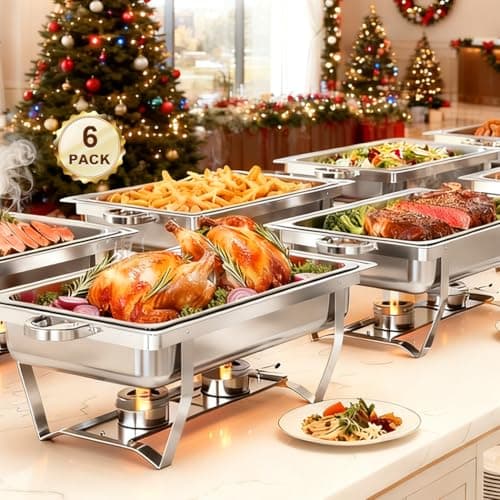 ALSO GO 6 Pack Chafing Dishes for Buffet, 9QT Large Chafing Dish Buffet Set Rectangular, Food Warmer for Parties, Stainless Steel Buffet Servers and Warmers, Catering Buffet Display for Christmas - Image 1