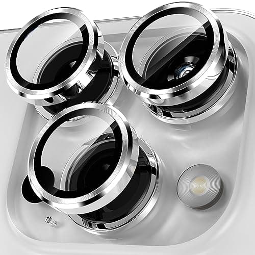 YWXTW CameraLens Protector,[1 Step Installation Tray] Tempered Glass Screen Metal Individual Cover Accessories Case Friendly (Silver Titanium) (iPhone 15 Pro/15 Pro Max) - Image 1