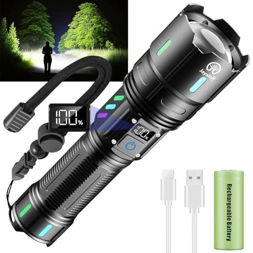 Jayxinli Rechargeable Flashlights High Lumens, 20000 Lumen Flashlight High Powered 5000 mAh Battery with LCD Display, 5 Light Modes, Zoomable, IP67 Waterproof, for Camping and Dog Walking - Image 1
