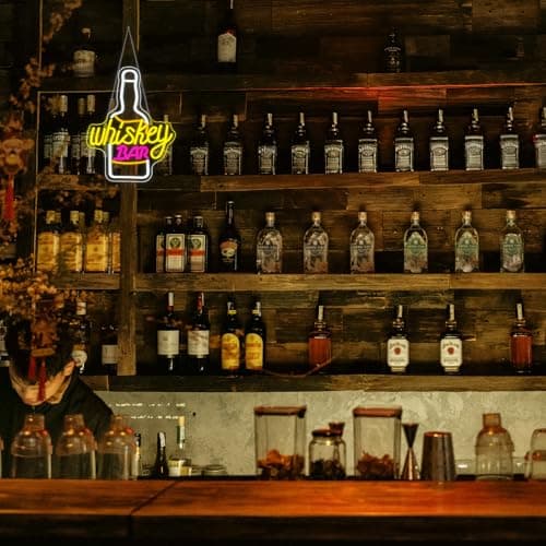 Whiskey Bar Neon Sign for Wine Decor Neon Beer Signs for Party Decor LED Wine Bottle Light Up Bar Pub Lounge Man Cave Wall Art Alcohol Gifts for Beer Lover Bartender - Thumbnail 6
