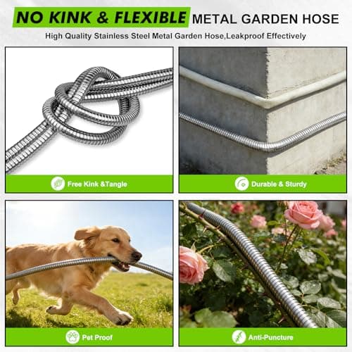 Flexible Metal Garden Hose 10 ft Stainless Steel Connector Short Water Hose,No Kink,Leakproof Leader,Extension Lightweight Water Pipe for Rv Hose Reel Bib Outdoor Sink Yard Watering Tank Car washing - Thumbnail 5
