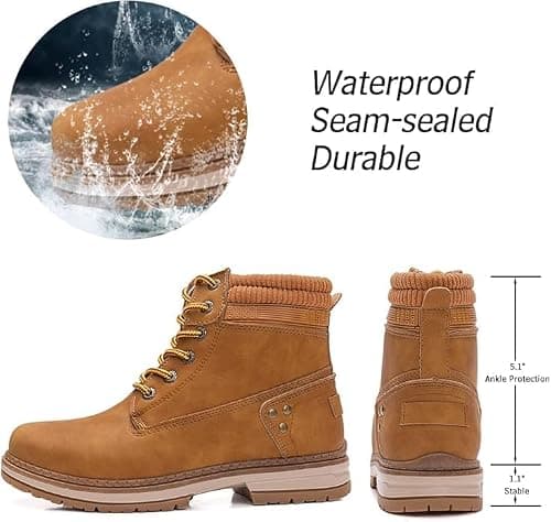Athlefit Women's Lace-Up Work Hiking Combat Ankle Boots Camel Size 7 - Thumbnail 3
