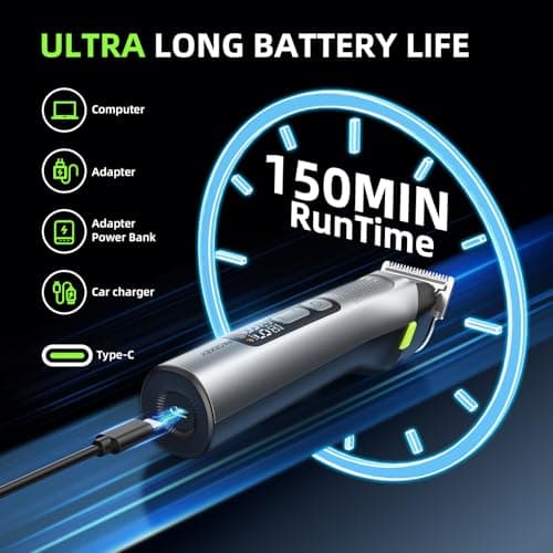 Beard Trimmer for Men, 15 Pieces Mens Grooming Kit, 5 in 1 Stainless Steel Blade Cordless Hair Clippers, 150-Min Long Runtime, IPX7 Waterproof, 3 Speeds Body Hair Trimmer for Nose, Ear, Face, Chest - Thumbnail 6