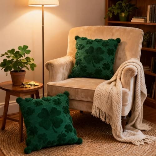REBANDEN St Patricks Day Throw Pillow Covers Decorations 18x18 in 2-Piece Set,Green Pillow Covers Linen Spring Pillow Case Home Sofa St Patricks Day Decor. - Thumbnail 6