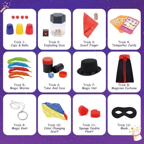 Skirfy Magic Kit,Magician Costume for Pretend Play, Magic Tricks for Kids Age 6-8, Magic Set for Beginners Boys Girls Birthday Gift 6 7 8 9 10 11 12 - Thumbnail 6