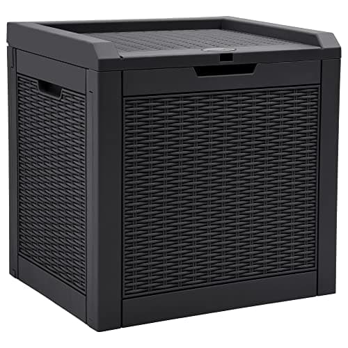 YITAHOME 32 Gallon Rattan Deck Box, Indoor Outdoor Storage Box for Patio Furniture, Pool Accessories, Cushions, Garden Tools, Sports Equipment, Waterproof Resin with Lockable Lid & Side Handles, Black - Image 1
