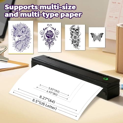 NDYIN Tattoo Stencil Printer, Bluetooth Thermal Tattoo Printer Machine, D80 Portable Stencil Printers for Tattooing with 10pcs Transfer Paper, Compatible with iOS, Android and PC(Black) - Thumbnail 6