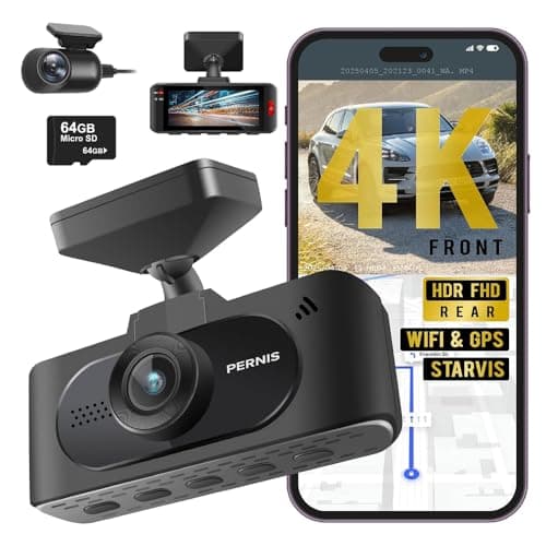 Pernis 4K Dash Cam Front and Rear, STARVIS Sensor, Free Card Included, 2.4GHz WiFi Dash Camera for Cars, Built-in GPS, Night Vision, G-Sensor, Emergency Lock, 3.16'' IPS, Parking Mode - Image 1