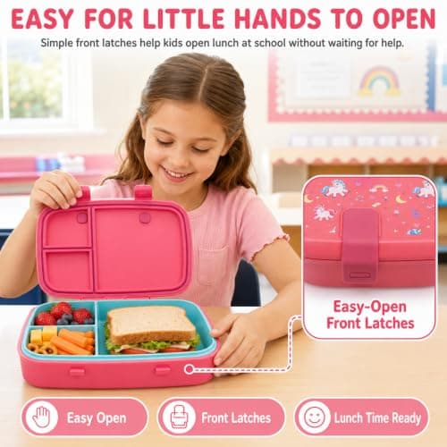 MISS BIG Bento Lunch Box for Kids, Pink Unicorn, 3 Compartments, 800ml - Thumbnail 4