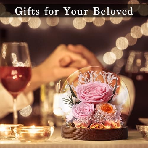 Eaprala Gifts for Her Preserved Flower Rose in Glass Dome Gifts for Women Mom Wife on Birthday Chrismas,Home Decoration.Pink - Thumbnail 4