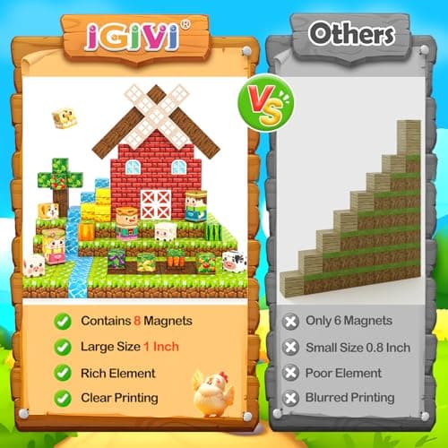 1" Magnetic Blocks - Build Mine Magnet World Farm Animals Set, 100PCS Vibrant Colorful Magnetic Blocks with Ultra Magnet Strength for Kids Ages 3-12, STEM Toys Ideal Gifts for 3+ Years Old Boys Girls - Thumbnail 2