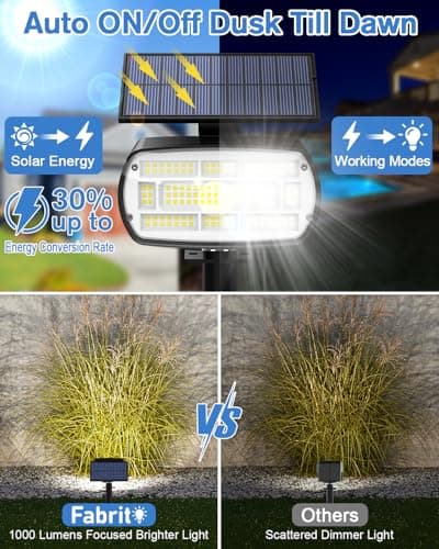 Fabrito Large Solar Spot Lights Outdoor 4 Pack, 1000 Lumens High Brightness, IP65 Waterproof Solar Spotlight with 136 LEDs, Dusk to Dawn Solar Landscape Lights for Yard, Garden, Pathway, Plants(White) - Thumbnail 4