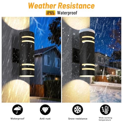 Tesjaso Modern Outdoor Wall Sconce with Dusk to Dawn Sensor, Up Down Exterior Light Fixture, Waterproof Outdoor Light Fixtures Wall Mount for Porch, Garage, Patio - E26 Base, Black Aluminum - Thumbnail 4