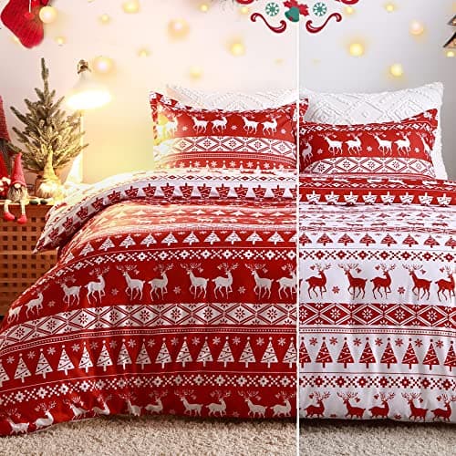 CAROMIO Christmas Duvet Cover Queen, Soft Microfiber Red Duvet Covers, Reversible Printed Comforter Cover Set Holiday Decorative Bedding (Reindeer and Tree Pattern) - Image 1