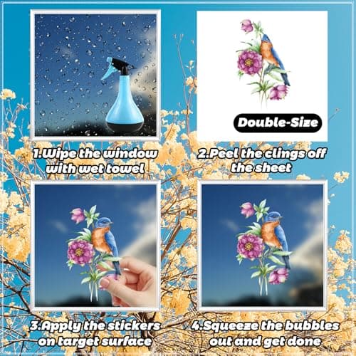 109 Pcs Spring Window Clings,Spring Flower Window Clings for Glass Windows,Double-Sided Floral Pattern Window Clings for Bird Strike Prevention,Seasonal Window Stickers for Spring Decor(9 Sheets) - Thumbnail 5