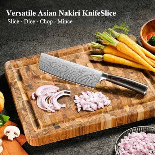 Sunnecko Japanese Nakiri Knife 7 Inch - Carbon Steel Chef Knife Vegetable Cleaver with Sheath, Kitchen Gift for Home Cooks, Professional Kitchen Knife Gift Box - Thumbnail 4