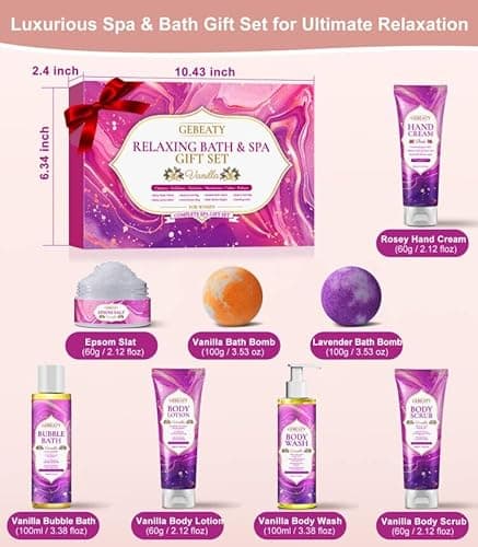 Spa Bath Sets for Women Gift,Stress Relief & Relaxing Body Wash Bath Set,Vanilla Home Spa Basket Gifts Set for Woman Mom Wife Her Sister,Unique Self Care Womens Gift ,Birthday Valentines Gifts Women - Thumbnail 6