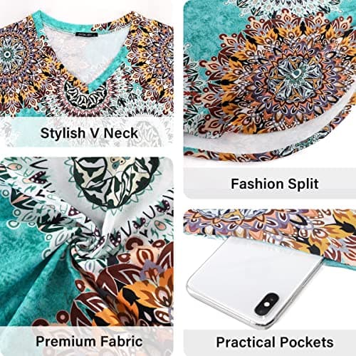 Arolina Women Summer Maxi Dress Short Sleeve V Neck Casual Loose Long Split Dresses Beach Vacation Sundress with Pockets - Thumbnail 5