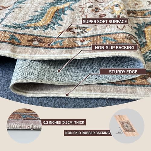 Area Rug 8x10 for Living Room Soft Machine Washable Low Pile Area Rugs Vintage Boho Bedroom,Dinner Room Non-Slip Carpet Rug - Brick Red - Thumbnail 4